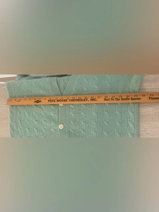 Vtg Polo Ralph Lauren Cashmere Cable Knit Cardigan Mint Green Size 40 Med READ - Picture 8 of 12
